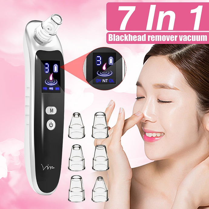 6 suction heads LCD Display Vacuum Pore Cleaner Face Cleaning Blackhead Acne Removal Suction Black Spot Cleaner Face Machine